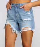 High Rise Vintage Distressed Denim Shorts for 2023 festival outfits, festival dress, outfits for raves, concert outfits, and/or club outfits