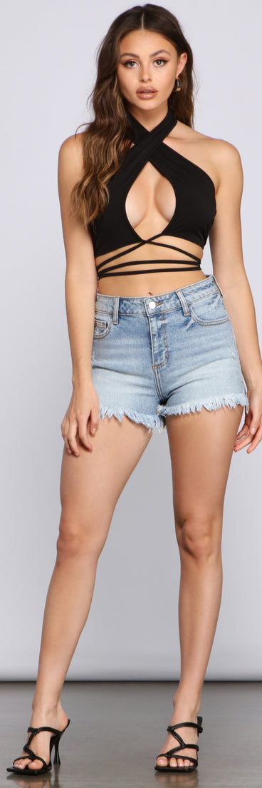 High Rise Frayed Denim Shorts provides a stylish start to creating your best summer outfits of the season with on-trend details for 2023!