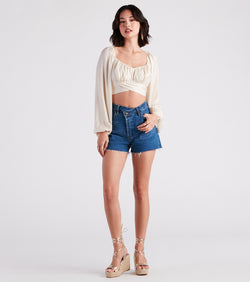 Cali High-Rise Cross Waist Shorts By Windsor Denim is a fire pick to create 2023 festival outfits, concert dresses, outfits for raves, or to complete your best party outfits or clubwear!