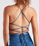 Playful In Denim Lace-Up Romper is a fire pick to create 2023 festival outfits, concert dresses, outfits for raves, or to complete your best party outfits or clubwear!