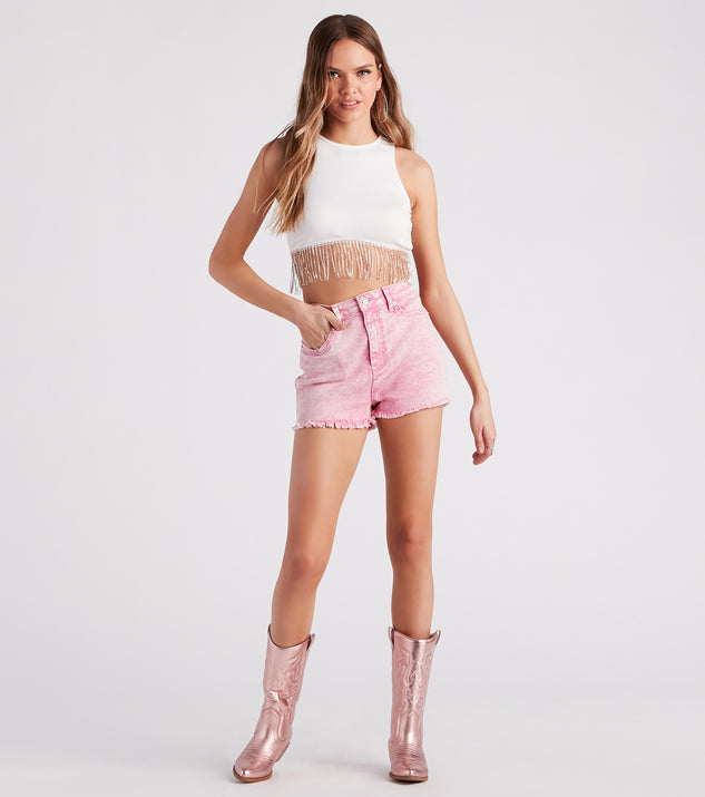 Remy High-Rise Acid-Wash Denim Shorts by Windsor Denim is a fire pick to create 2023 festival outfits, concert dresses, outfits for raves, or to complete your best party outfits or clubwear!