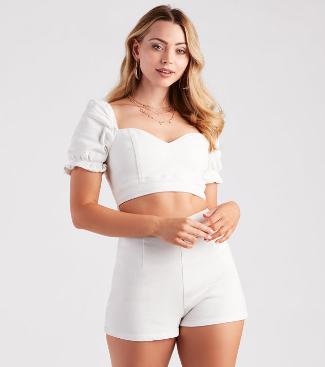 Denim Darling Puff Sleeve Cutout Romper provides a stylish start to creating your best summer outfits of the season with on-trend details for 2023!