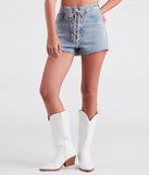 Nothing Short Of Glam Rhinestone Lace-Up Denim Shorts is a fire pick to create 2023 festival outfits, concert dresses, outfits for raves, or to complete your best party outfits or clubwear!