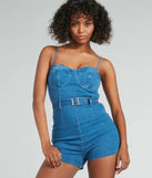 The Little Miss Perfect Sweetheart Belted Denim Romper is an elevated one-piece that blends sleek sophistication with playful charm, perfect for nailing casual or formal outfits.