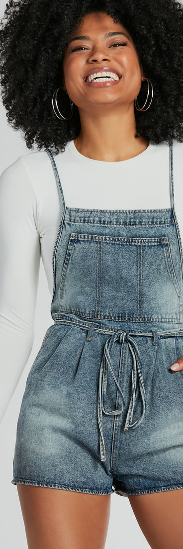 Sunny Mood Tie-Front Denim Shortalls