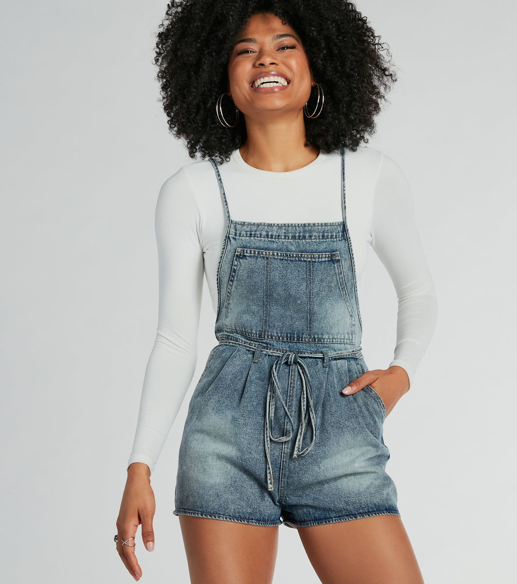 KALLI PINSTRIPE TIE FRONT DENIM SHORTS main image 0