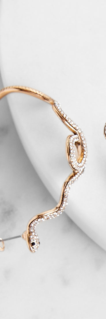 Serpentine Rhinestone Hoop Earrings for 2022 festival outfits, festival dress, outfits for raves, concert outfits, and/or club outfits
