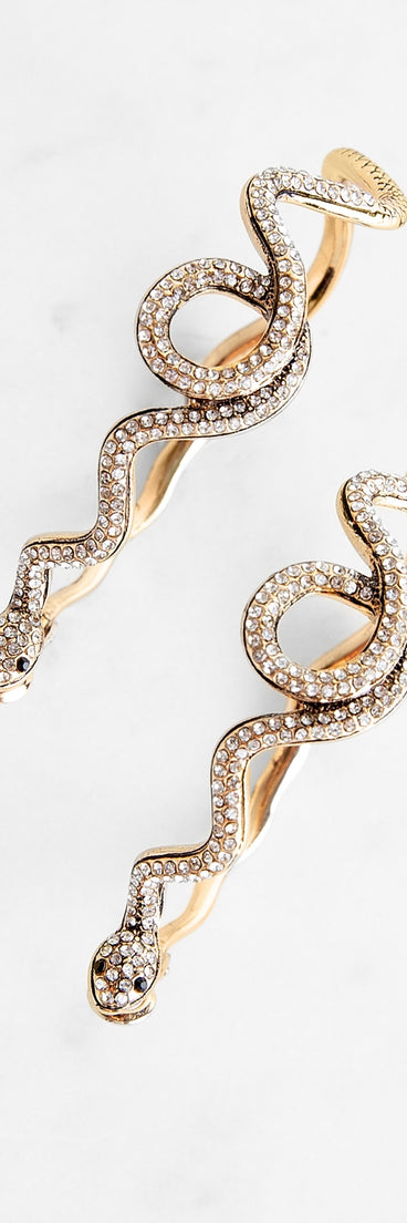 Serpentine Rhinestone Hoop Earrings for 2022 festival outfits, festival dress, outfits for raves, concert outfits, and/or club outfits