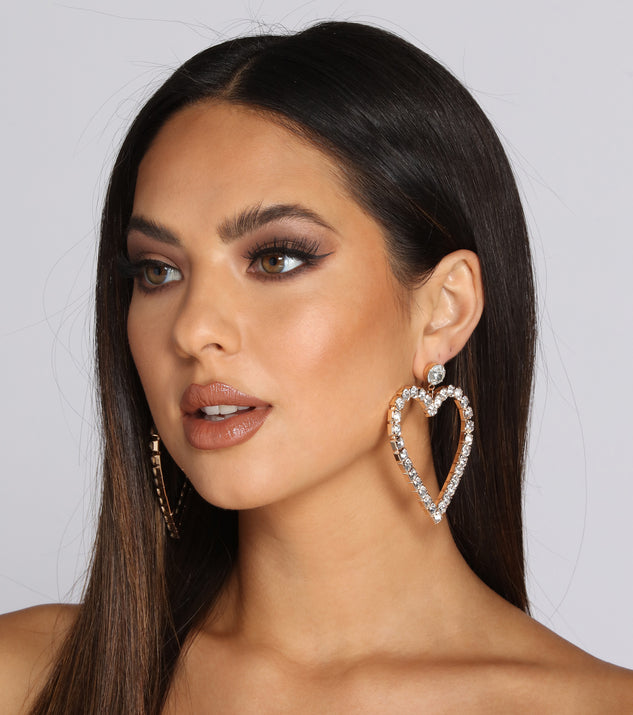 Statement Rhinestone Heart Earrings