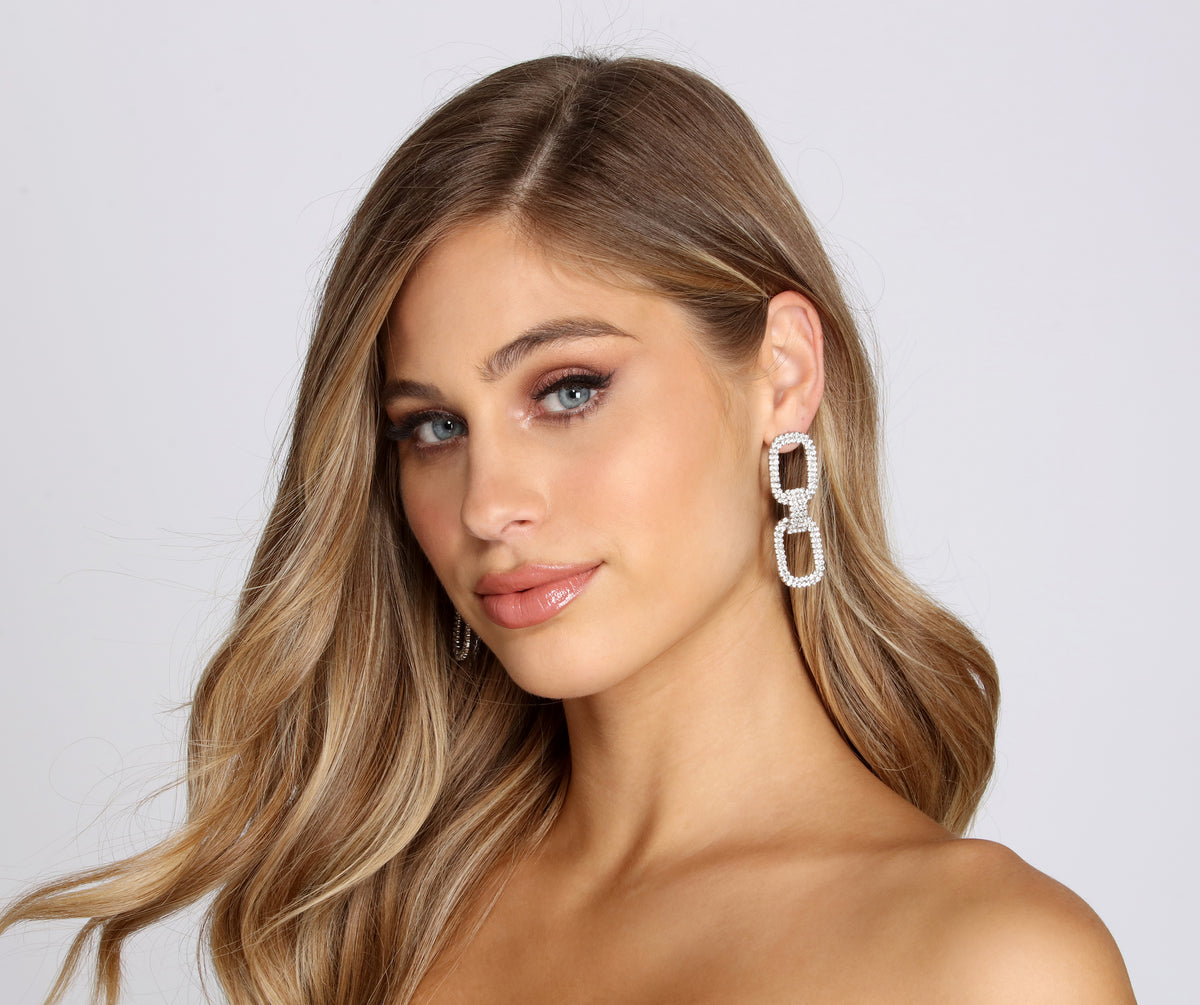 Rhinestone Double Chain Link Earrings & Windsor