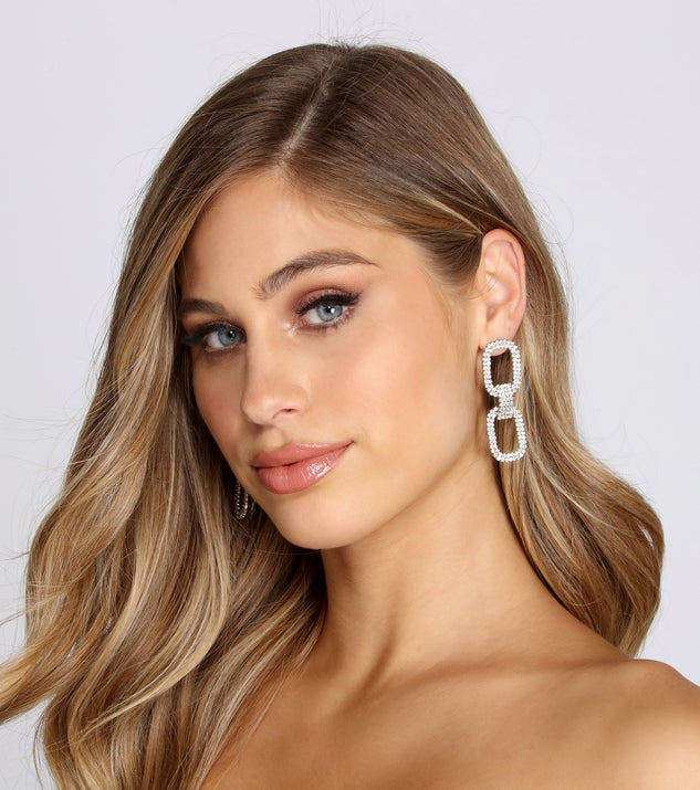 Rhinestone Double Chain Link Earrings for 2022 festival outfits, festival dress, outfits for raves, concert outfits, and/or club outfits