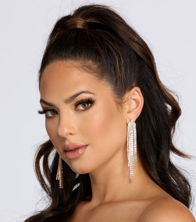 With Love Test Rhinestone Fringe Earrings as your homecoming jewelry or accessories, your 2023 Homecoming dress look will be fire!