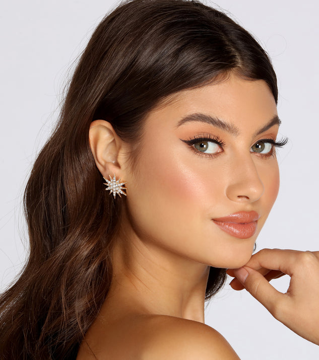 Rhinestone Starburst Earrings for 2022 festival outfits, festival dress, outfits for raves, concert outfits, and/or club outfits