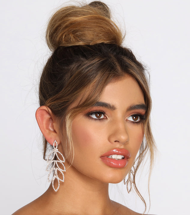 Rhinestone Leaf Duster Earrings