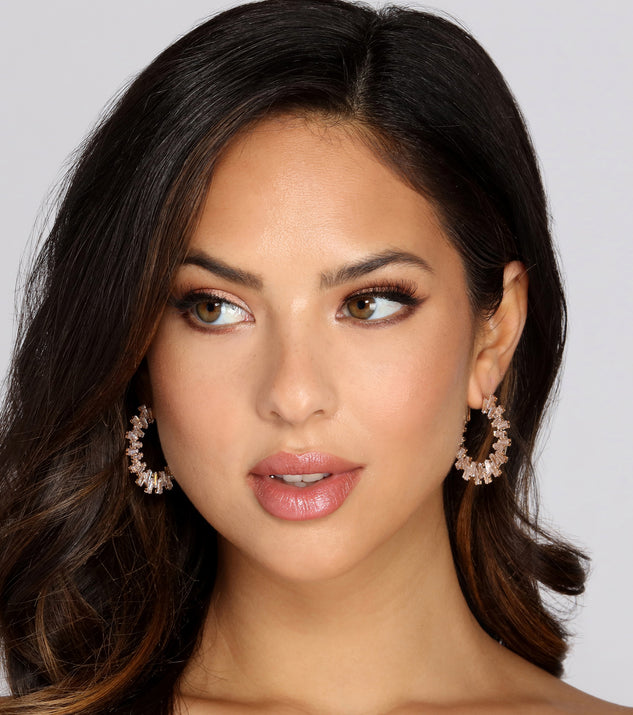 Baguette Rhinestone Mini Hoop Earrings is a stunning choice for a bridesmaid dress or maid of honor dress, and to feel beautiful at Homecoming 2023, fall or winter weddings, formals, & military balls!