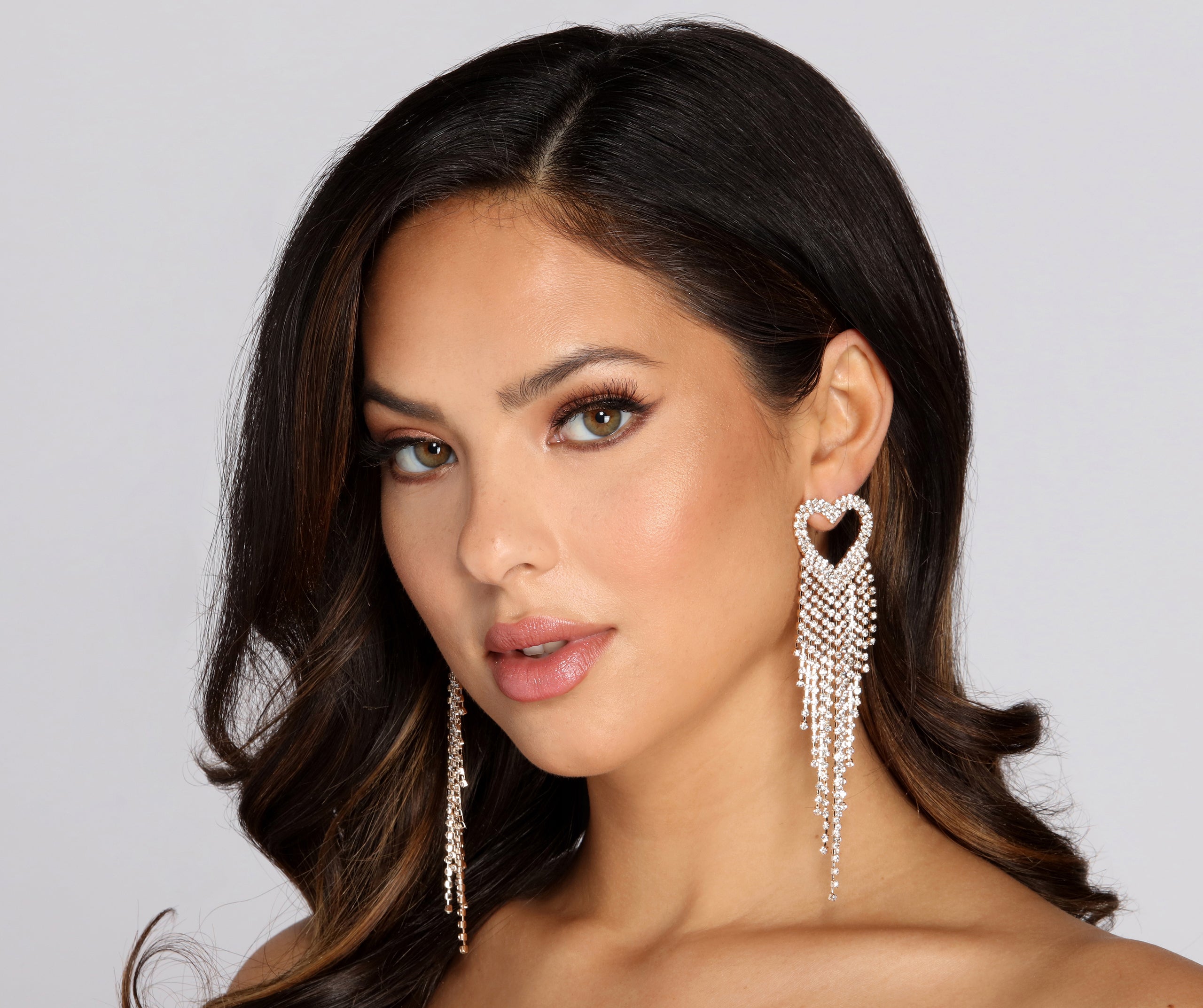 【TATIANA】Glow Pretzel Heart EarJacket Earring☆追跡付 Heart To Heart Rhinestone Fringe Earrings | Windsor