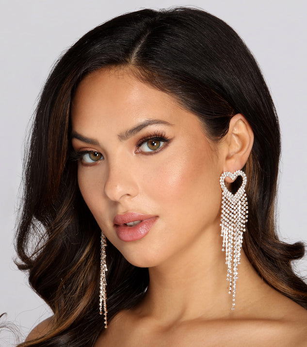 Heart To Heart Rhinestone Fringe Earrings is a trendy pick to create 2023 festival outfits, festival dresses, outfits for concerts or raves, and complete your best party outfits!