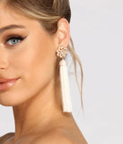 Flower Child Rhinestone Tassel Earrings is a trendy pick to create 2023 festival outfits, festival dresses, outfits for concerts or raves, and complete your best party outfits!