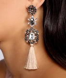 True Stunner Tiered Rhinestone Tassel Earrings is a stunning choice for a bridesmaid dress or maid of honor dress, and to feel beautiful at Homecoming 2023, fall or winter weddings, formals, & military balls!