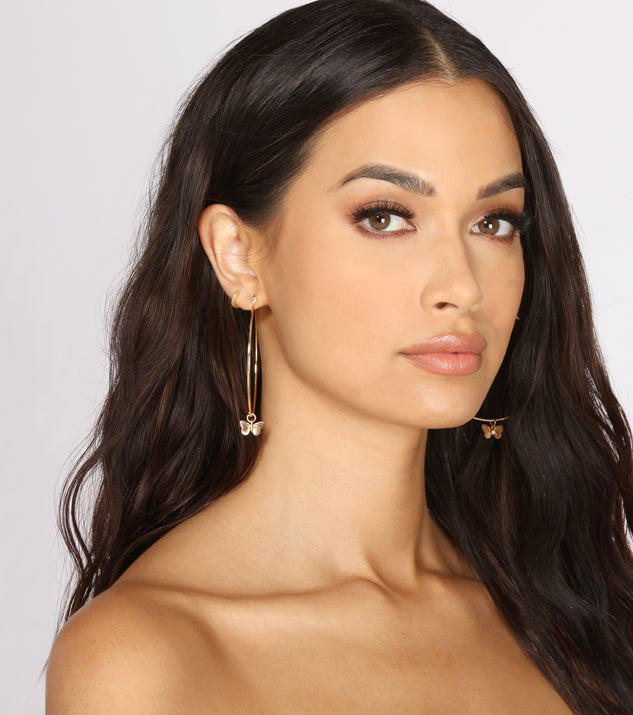 Butterfly Charm Hoop Earrings for 2022 festival outfits, festival dress, outfits for raves, concert outfits, and/or club outfits