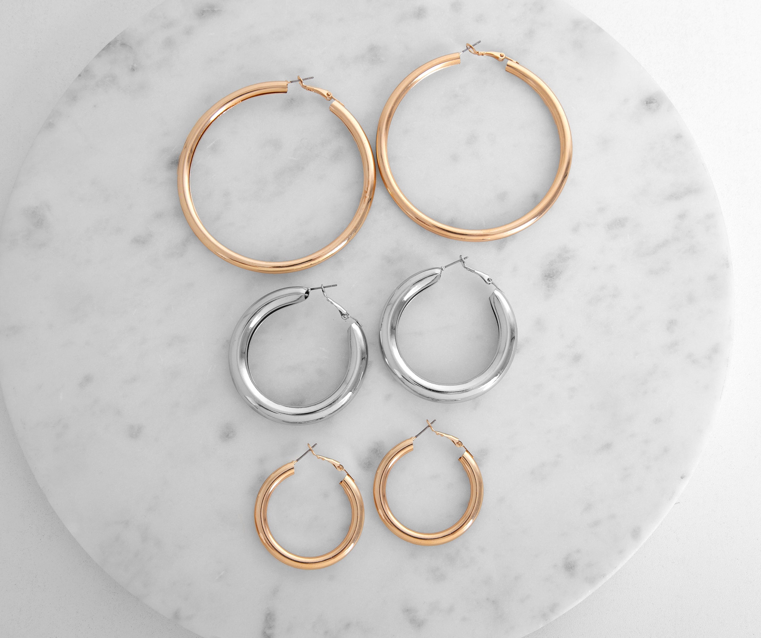 3 Pack Mixed Metal Tube Hoop Earrings | Windsor