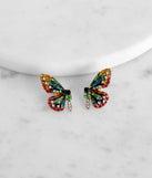 Over The Rainbow Rhinestone Butterfly Stud Earrings for 2022 festival outfits, festival dress, outfits for raves, concert outfits, and/or club outfits