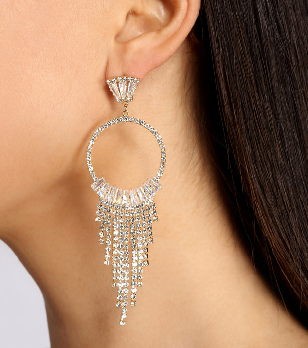 O-Ring Cubic Zirconia Fringe Earrings is a stunning choice for a bridesmaid dress or maid of honor dress, and to feel beautiful at Homecoming 2023, fall or winter weddings, formals, & military balls!