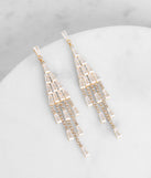 Darling Doll Baguette Chandelier Earrings is a stunning choice for a bridesmaid dress or maid of honor dress, and to feel beautiful at Prom 2023, spring weddings, formals, & military balls!