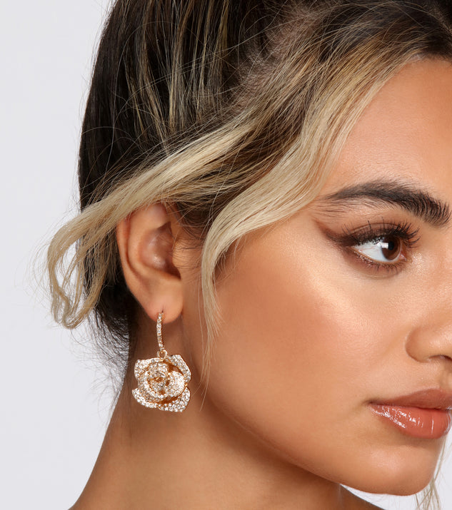 Rose Rhinestone Huggie Earrings