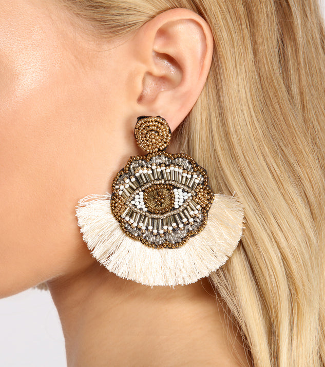 Eyes On You Beaded Tassel Earrings is a trendy pick to create 2023 festival outfits, festival dresses, outfits for concerts or raves, and complete your best party outfits!