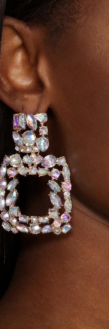 Cluster Iridescent Rhinestone Door Knocker Earrings