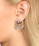 Rhinestone Eye Design Fringe Stud Earrings is a trendy pick to create 2023 festival outfits, festival dresses, outfits for concerts or raves, and complete your best party outfits!