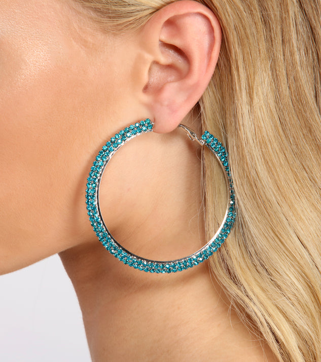 Live In The Moment Rhinestone Hoop Earrings for 2022 festival outfits, festival dress, outfits for raves, concert outfits, and/or club outfits