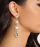 Always Alluring Rhinestone Linear Duster Earrings is a stunning choice for a bridesmaid dress or maid of honor dress, and to feel beautiful at Homecoming 2023, fall or winter weddings, formals, & military balls!