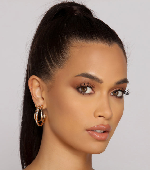 Triple Layered Rhinestone Hoops is the perfect Homecoming look pick with on-trend details to make the 2023 HOCO dance your most memorable event yet!