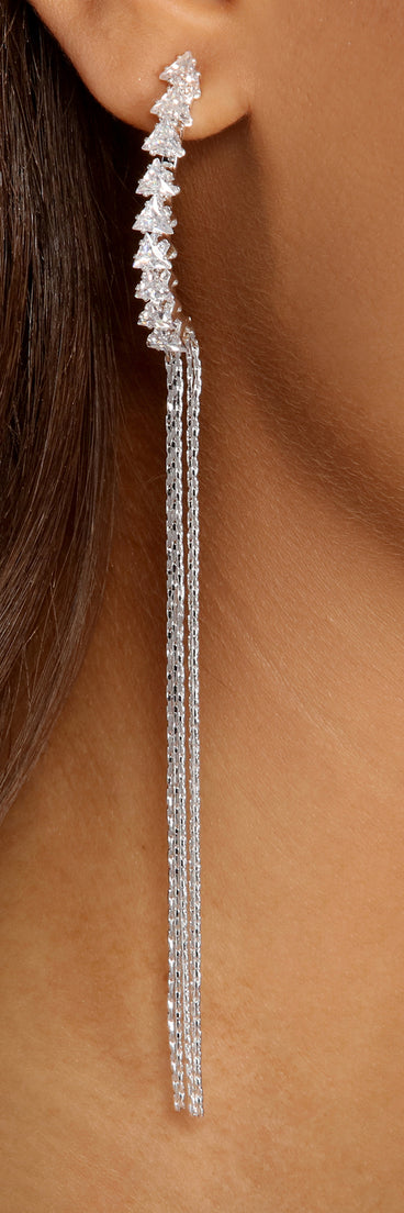 Rhinestone Curved Metal Fringe Earrings