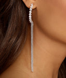 Rhinestone Curved Metal Fringe Earrings