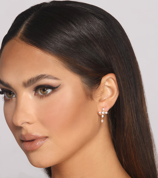 Cubic Zirconia Cross Charm Stud Earrings