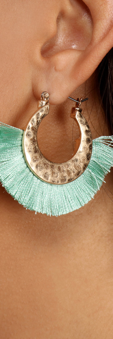 Vacay Bound Tassel Hoop Earrings is a trendy pick to create 2023 festival outfits, festival dresses, outfits for concerts or raves, and complete your best party outfits!