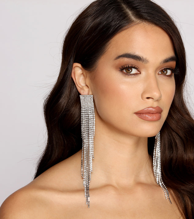 Gorgeous And Glam Rhinestone Fringe Earrings creates the perfect New Year’s Eve Outfit or new years dress with stylish details in the latest trends to ring in 2023!