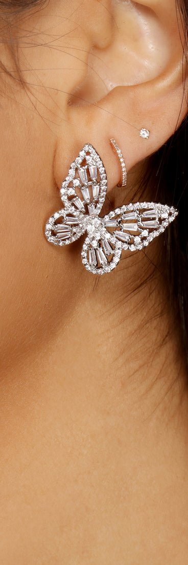 Cubic Zirconia 3-D Butterfly Studs