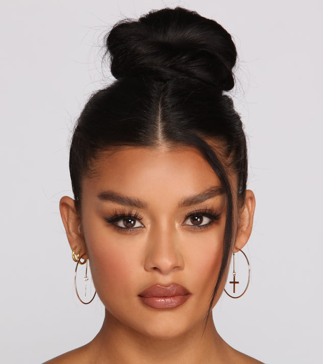 Trendy Chic Cross Hoop Earrings for 2022 festival outfits, festival dress, outfits for raves, concert outfits, and/or club outfits