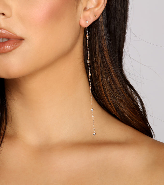Sparkling Beauty Rhinestone Linear Earrings is a stunning choice for a bridesmaid dress or maid of honor dress, and to feel beautiful at Homecoming 2023, fall or winter weddings, formals, & military balls!