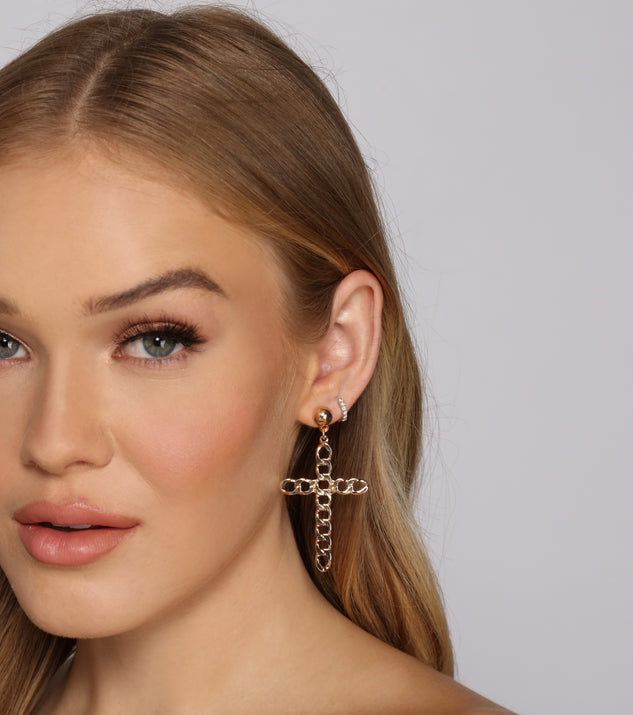 Trendy Glam Cross Earrings for 2022 festival outfits, festival dress, outfits for raves, concert outfits, and/or club outfits