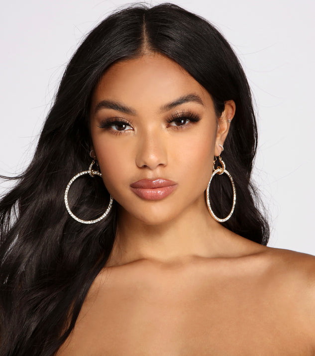 Moment To Shine Rhinestone Hoops is a trendy pick to create 2023 festival outfits, festival dresses, outfits for concerts or raves, and complete your best party outfits!