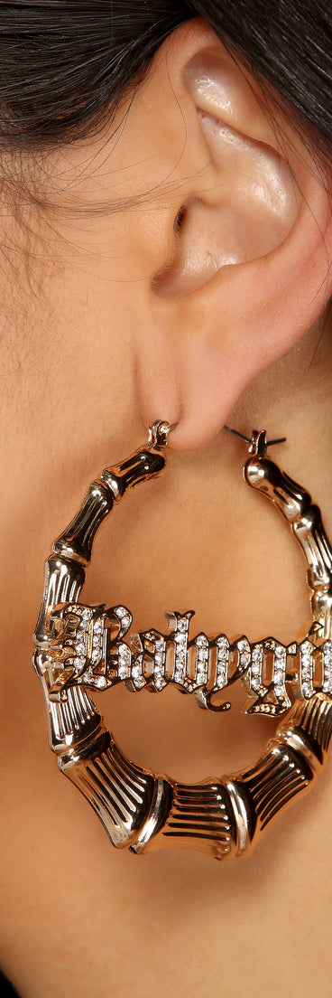 Textured Bamboo Babygirl Rhinestone Hoops