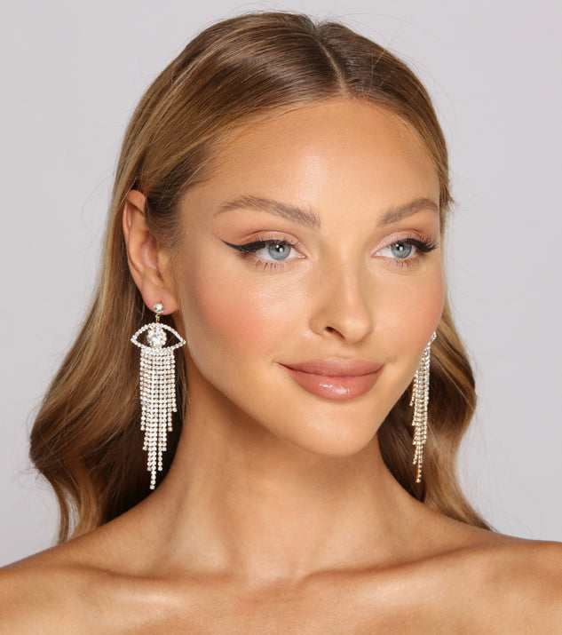 Rhinestone Evil Eye Fringe Earrings & Windsor
