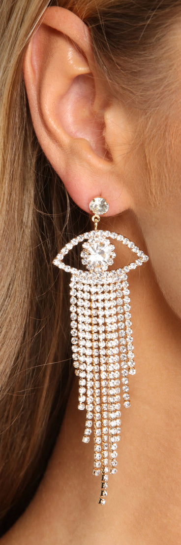 Rhinestone Evil Eye Fringe Earrings