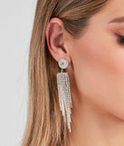 Bring The Dazzle Rhinestone Fringe Earrings is a stunning choice for a bridesmaid dress or maid of honor dress, and to feel beautiful at Prom 2023, spring weddings, formals, & military balls!