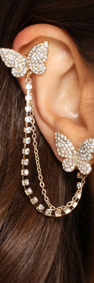 Butterfly Rhinestone Cuff Stud Earrings is a trendy pick to create 2023 festival outfits, festival dresses, outfits for concerts or raves, and complete your best party outfits!